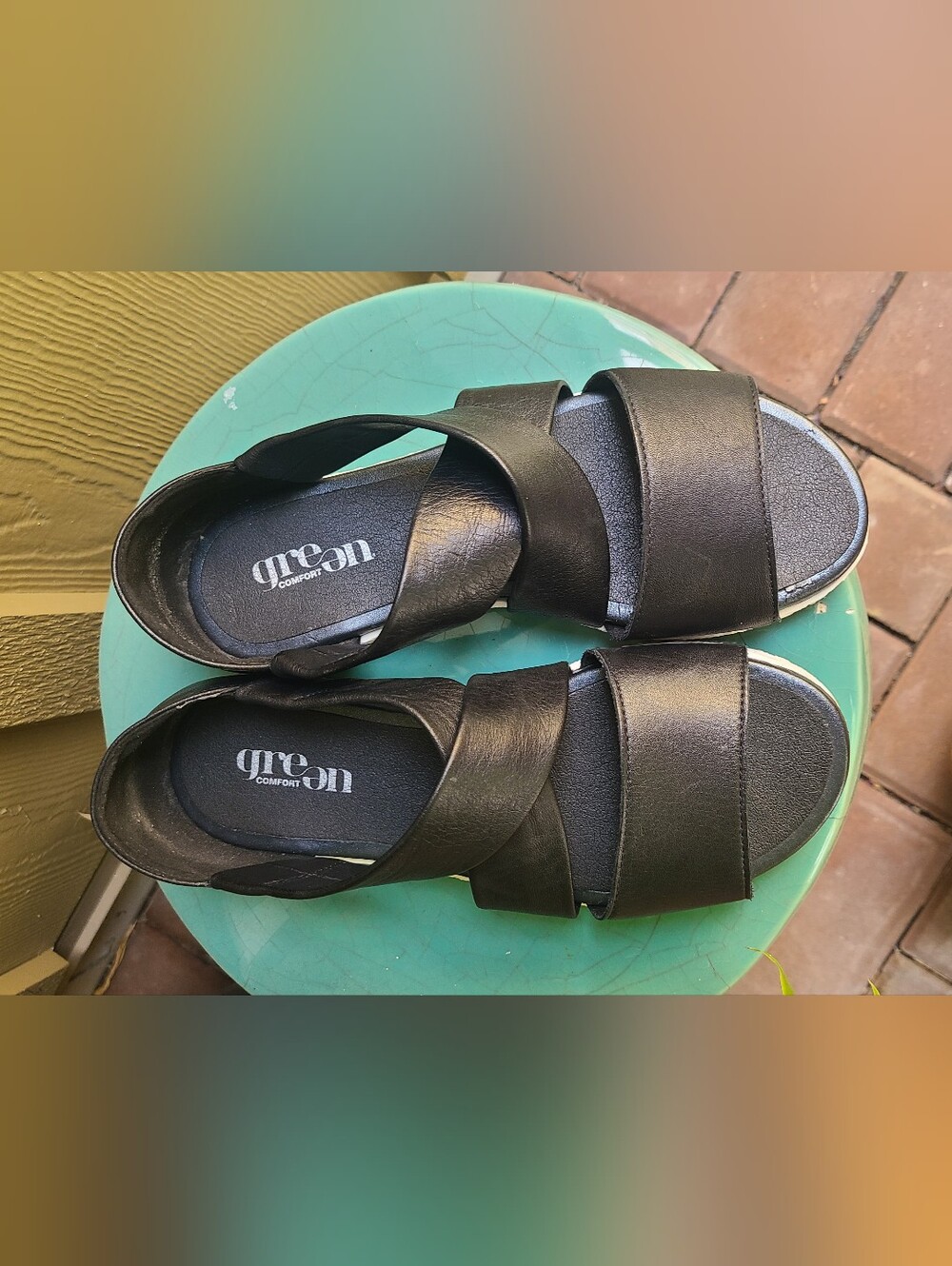 Sandals Black Leather "Green Comfort" Danish Brand Sandals Size 37